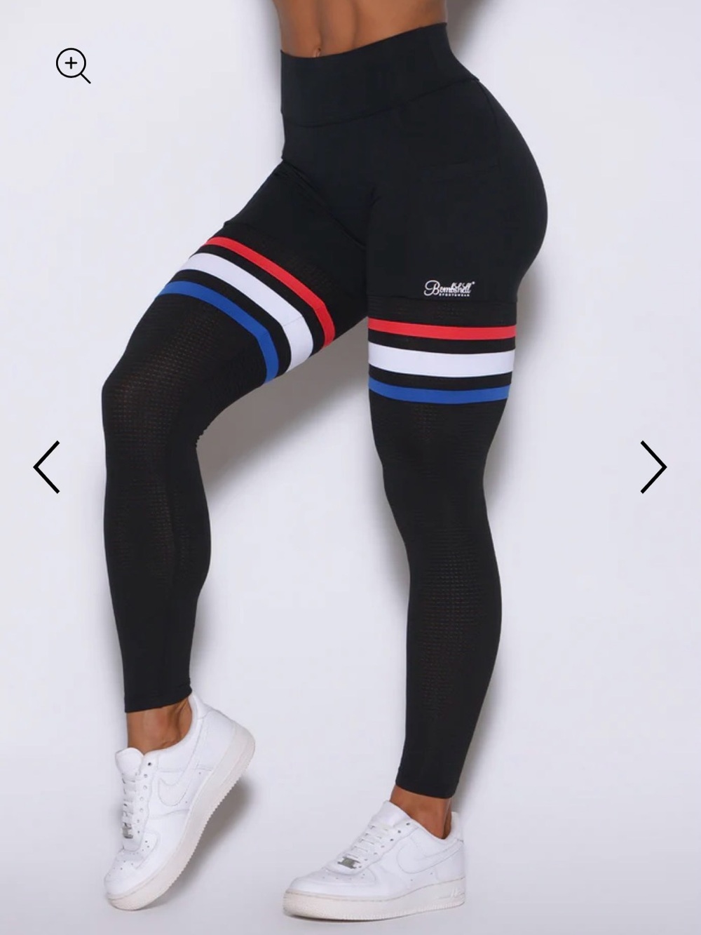💥Sold💥Bombshell Sportwear Black with Red, White & Blue Stripes. Size M L New!